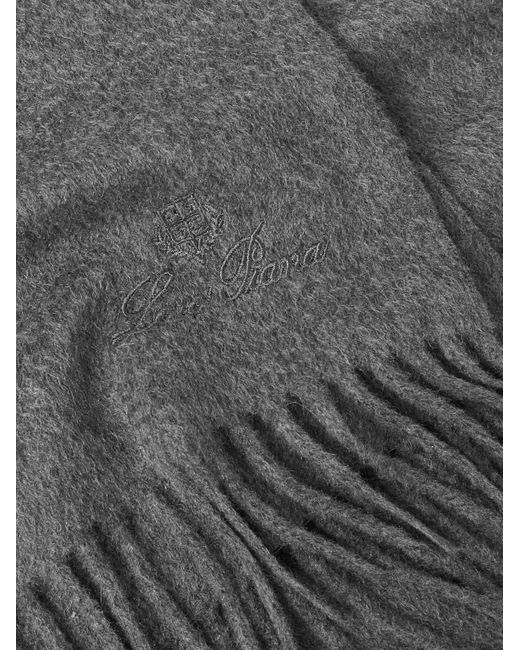 Loro Piana Gray Logo-embroidered Fringed Brushed Cashmere Scarf for men