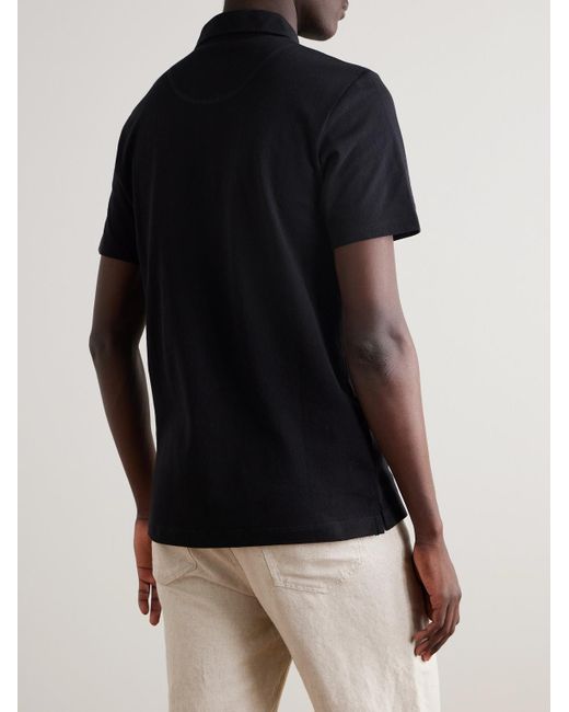 Sunspel Black Riviera Slim-fit Cotton-mesh Polo Shirt for men