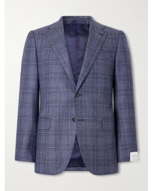 Caruso Blue Norma Checked Wool Blazer for men