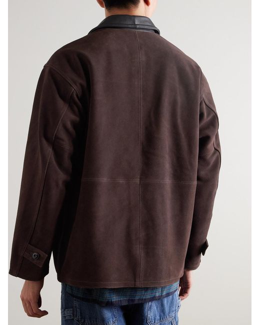 FRIZMWORKS Brown Leather-Trimmed Suede Jacket for men
