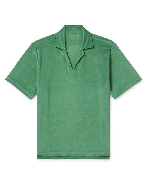Paul Smith Green Logo-appliquéd Grosgrain-trimmed Cotton-blend Terry Polo Shirt for men