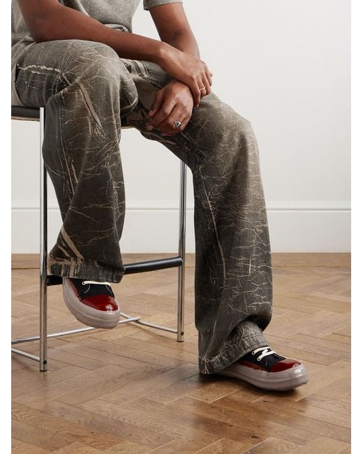 Rick Owens Black Lacquered-Denim Sneakers for men