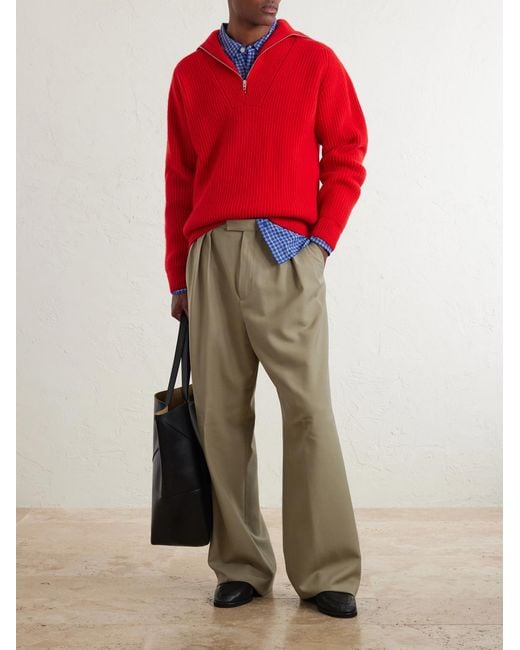 Jil Sander Red Ribbed Wool Zip-Up Sweater for men