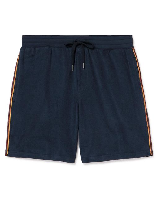 Paul Smith Blue Straight-leg Webbing-trimmed Cotton-blend Terry Drawstring Shorts for men