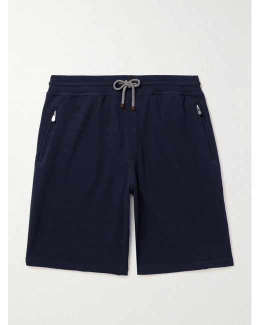 Brunello Cucinelli Blue Straight-leg Cotton-blend Jersey Drawstring Shorts for men