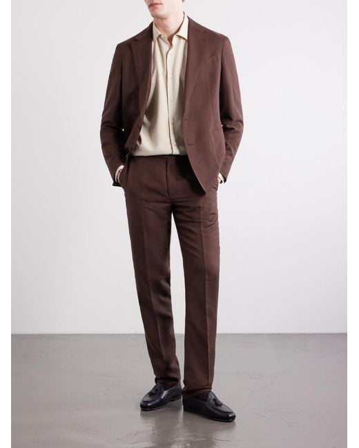 Ralph Lauren Brown Straight-Leg Silk And Linen-Blend Suit Trousers for men