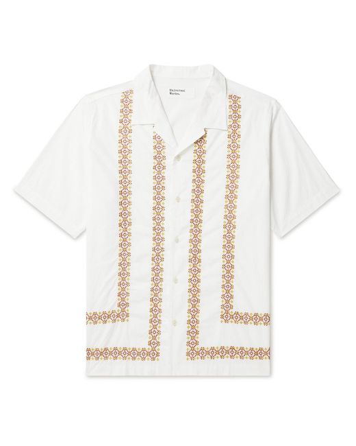 Universal Works White Minari Embroidered Camp-collar Poplin Shirt for men