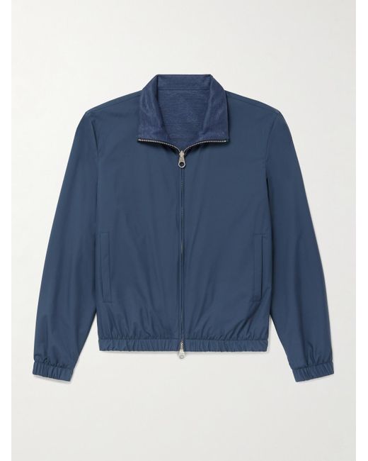Loro Piana Blue Reversible Storm System® Jersey And Twill Bomber Jacket for men