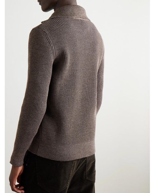 S.N.S Herning Brown Fender Iii Ribbed Wool Half-Zip Sweater for men