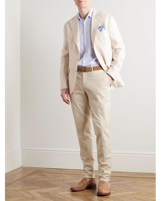 Brunello Cucinelli Natural Slim-fit Cotton-blend Twill Trousers for men