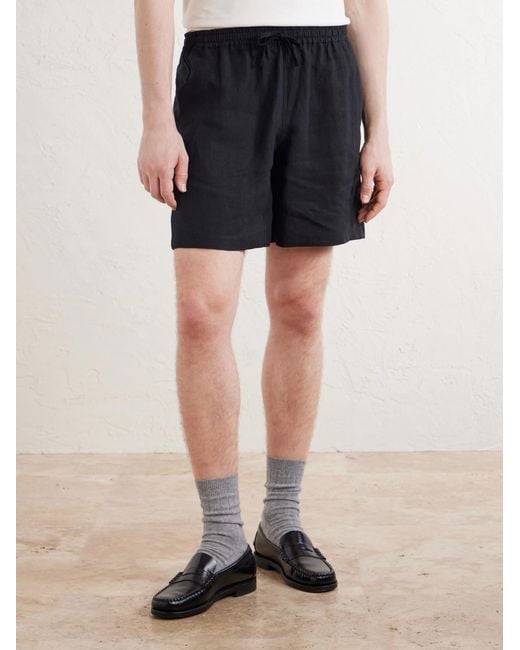 Aimé Leon Dore Blue Straight-Leg Linen Drawstring Shorts for men