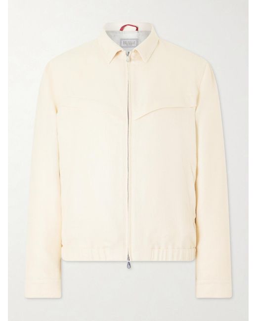 Brunello Cucinelli Natural Herringbone Wool, Silk And Linen-Blend Blouson Jacket for men