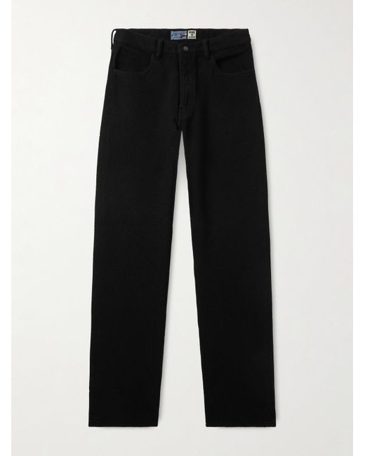 Blue Blue Japan Black Sashiko Straight-Leg Textured-Cotton Trousers for men