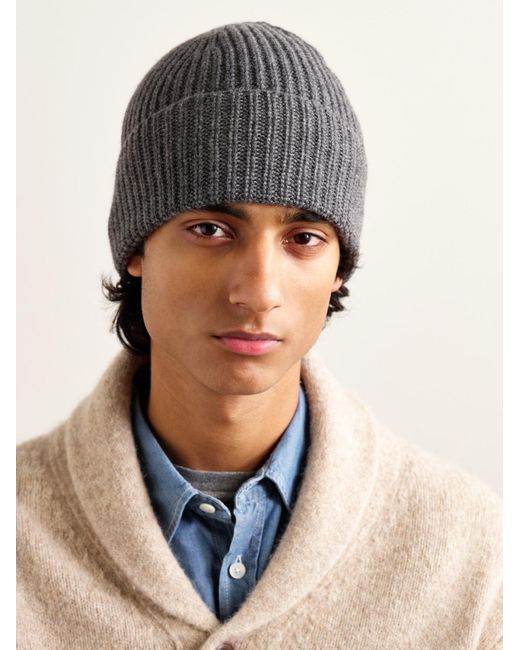 Brunello Cucinelli Gray Ribbed Cashmere Beanie for men