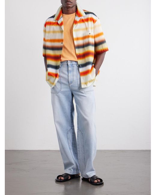 Loewe Multicolor Paula's Ibiza Convertible-Collar Logo-Embroidered Striped Cotton-Poplin Shirt for men