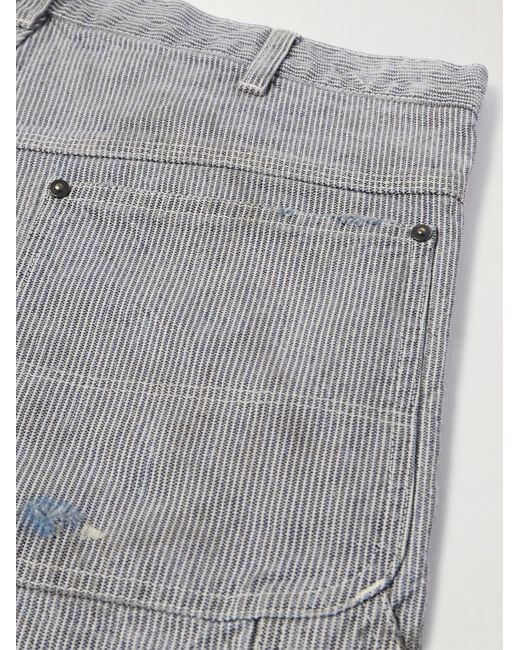 SAINT Mxxxxxx Gray Straight-leg Distressed Striped Paint-splattered Jeans for men