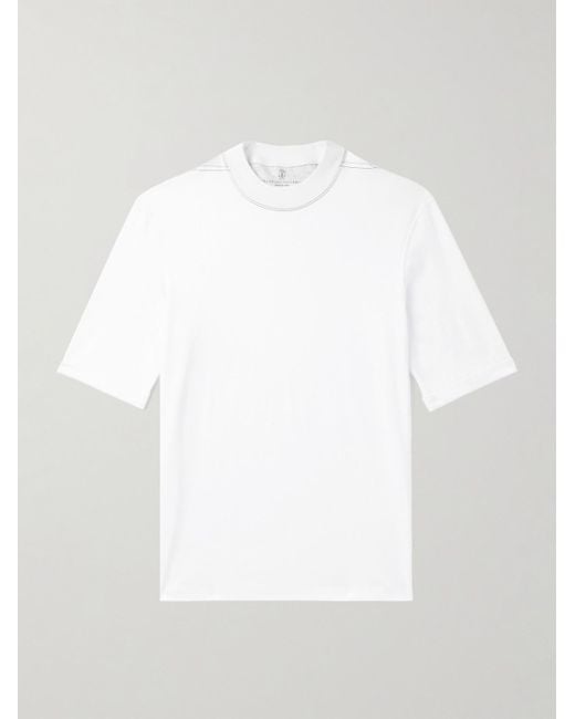 Brunello Cucinelli White Mock-neck Cotton-jersey T-shirt for men
