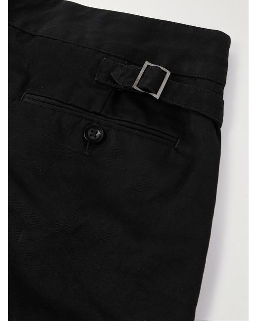 Ralph Lauren Purple Label Black Straight-leg Pleated Cotton And Linen-blend Twill Shorts for men