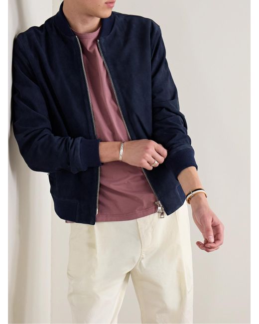 Mr P. Blue Suede Bomber Jacket for men