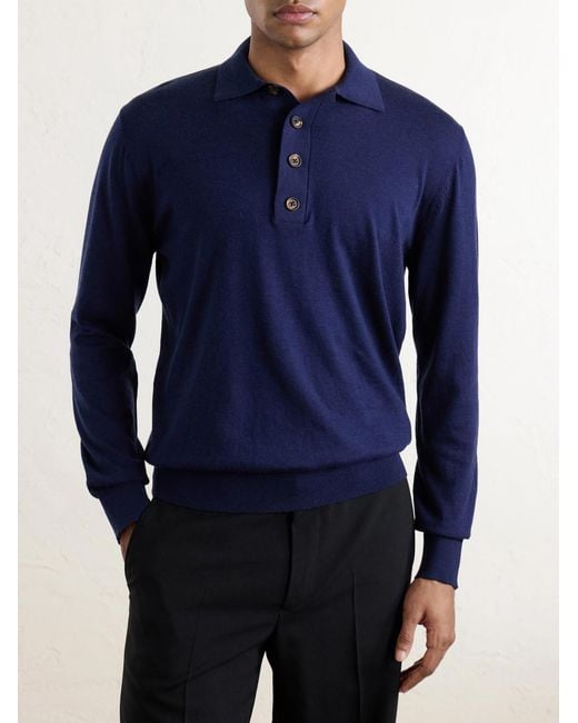 Eleventy Blue Cotton And Cashmere-Blend Polo Shirt for men
