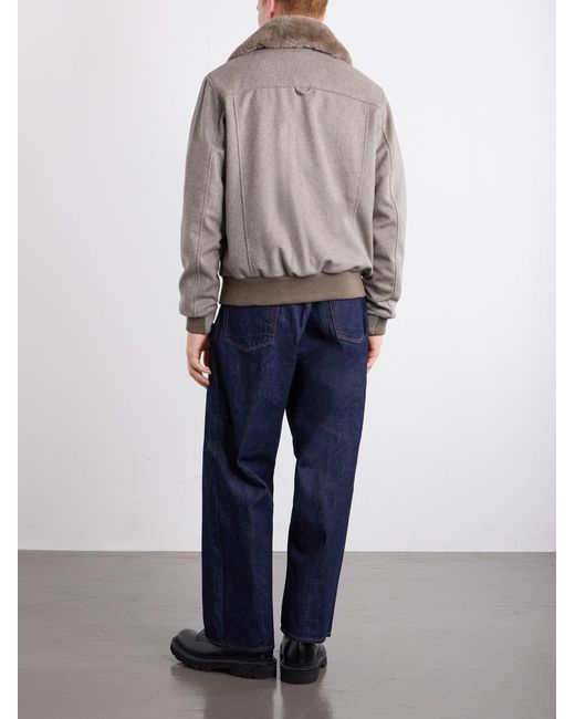 Golden Bear Gray Sherling Trim Wool Bomber Jacket for men