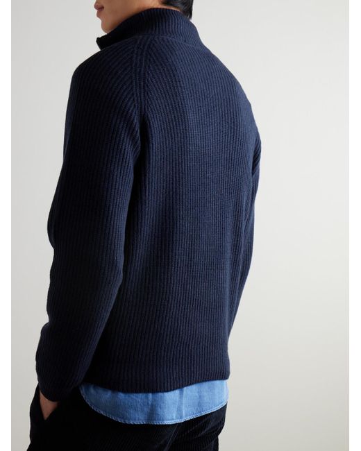 John Smedley Blue Ryker Ribbed Recycled-Cashmere And Wool-Blend Half-Zip Sweater for men