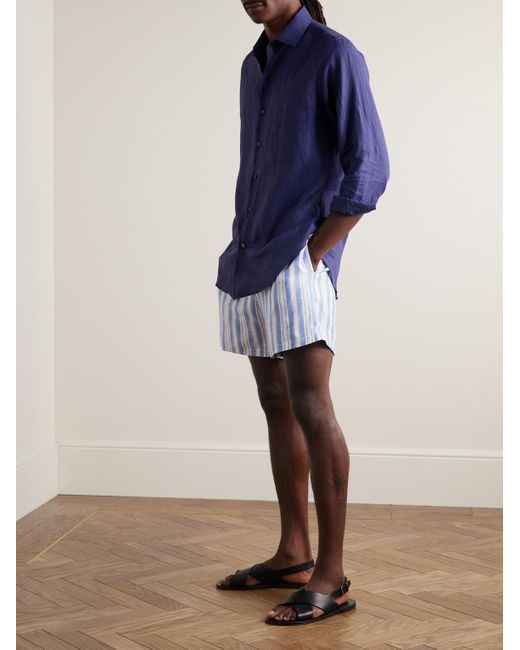 Loro Piana Blue Bermuda Bay Straight-leg Striped Linen Drawstring Shorts for men