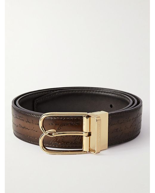 Berluti Black B Volute Scritto 3.5cm Venezia Leather Belt for men