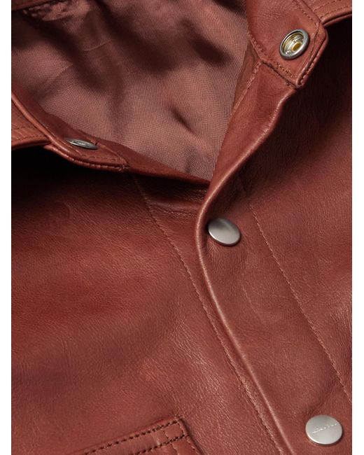 Rick Owens Red Webbing-trimmed Leather Overshirt for men