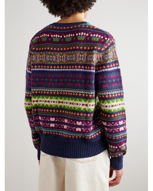 Polo Ralph Lauren Blue Fair Isle Cotton, Wool And Linen-Blend Sweater for men