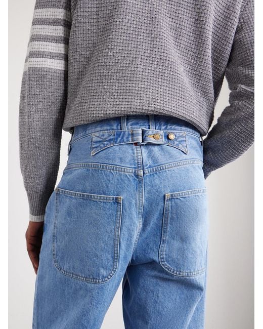Thom Browne Blue Cinch-Back Wide-Leg Jeans for men
