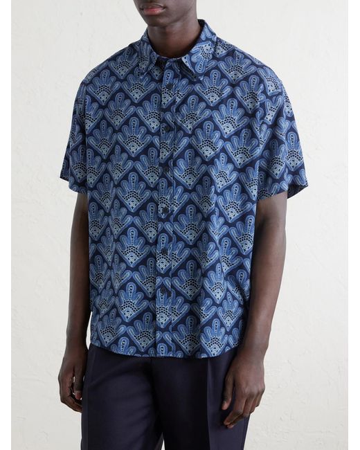NN07 Blue Deon Printed Woven Shirt for men