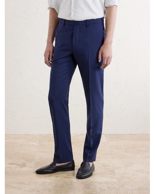Slowear Blue Straight-Leg Pleated Virgin Wool, Silk And Linen-Blend Trousers for men