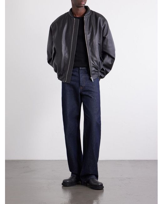 424 Black Leather Bomber Jacket for men
