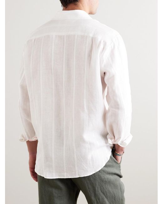 Orlebar Brown White Barkley Striped Cotton-jacquard Shirt for men