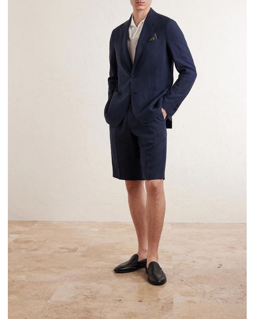 De Petrillo Blue Linen Single-breasted Blazer for men