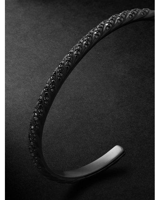 David Yurman Black Sculpted Cable Titanium Diamond Cuff for men