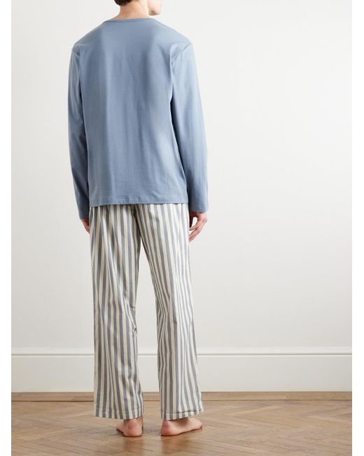Calvin Klein Blue Logo-embroidered Striped Cotton-blend Pyjama Set for men