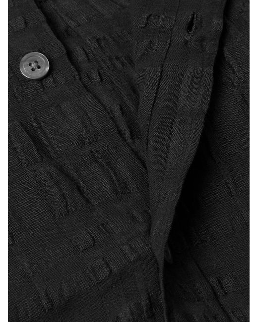 mfpen Black Stretch-Cotton And Linen-Blend Seersucker Shirt for men