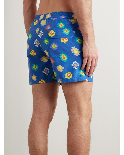 Drake's Blue Kelim Straight-Leg Mid-Length Printed Swim Shorts for men