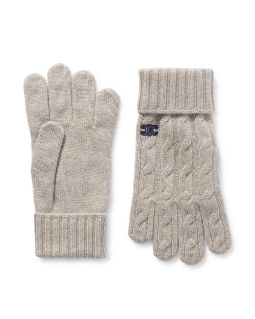 Céline White Logo-Embroidered Cable-Knit Cashmere Gloves for men