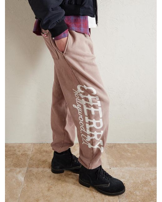 CHERRY LA Pink Hollywood Tapered Printed Cotton-Fleece Sweatpants for men