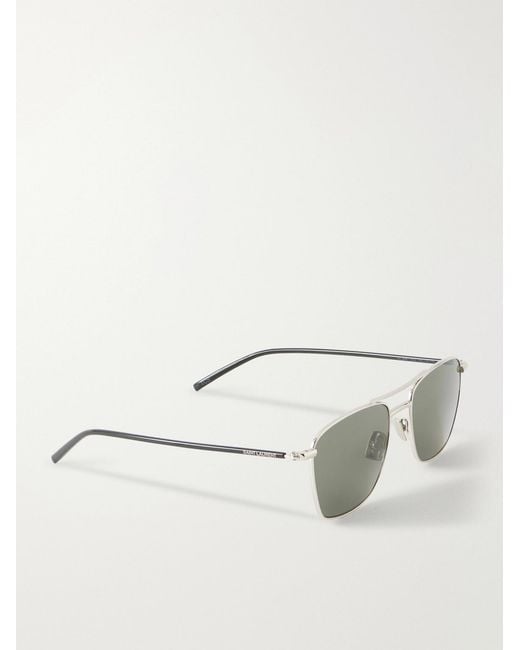 Saint Laurent Metallic Aviator-style Silver-tone Sunglasses for men