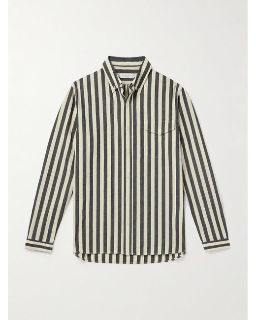 Richard James Natural Button-down Collar Striped Slub Cotton Oxford Shirt for men