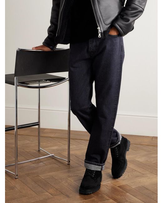 Mr P. Black Commander Shearling-Lined Suede Lace-Up Boots for men