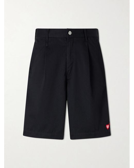 Human Made Blue Skater Straight-Leg Logo-Detailed Pleated Twill Shorts for men