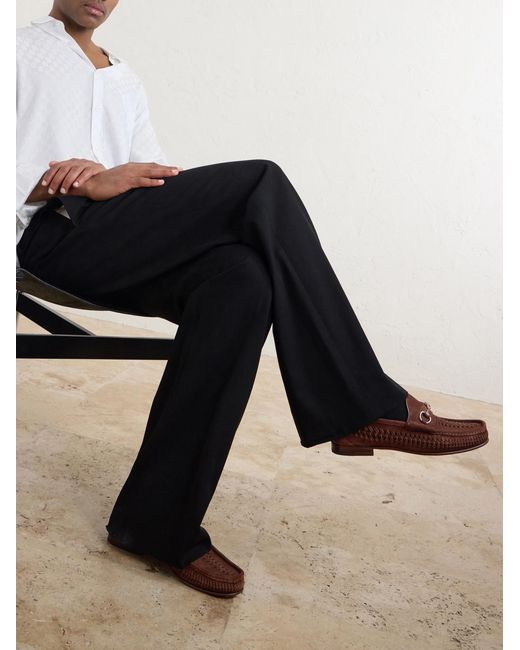 Gucci Brown Horsebit-Embellished Woven Suede Loafers for men