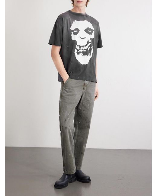 SAINT Mxxxxxx Gray Bape Distressed Printed Cotton-Jersey T-Shirt for men