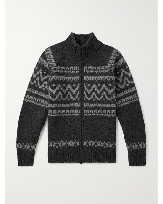 C P Company Black Jacquard-Knit Wool Cardigan for men