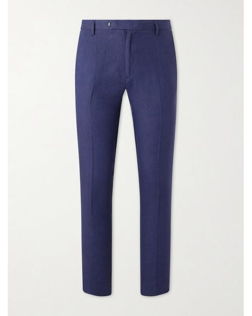Sunspel Blue Straight-Leg Pleated Linen Suit Trousers for men